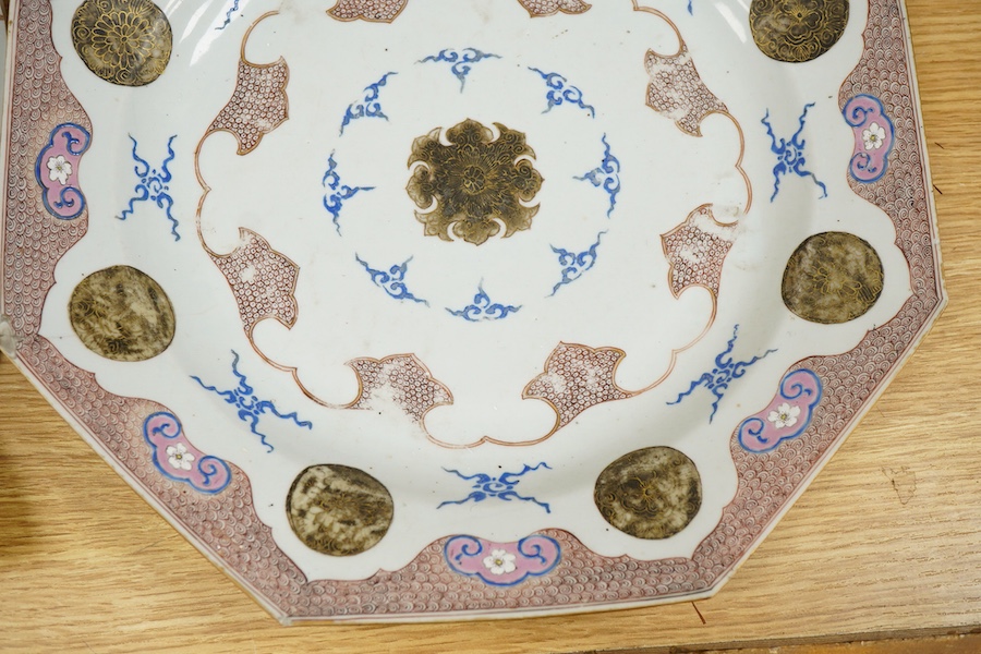 Two graduated Chinese famille rose octagonal dishes, Qianlong period